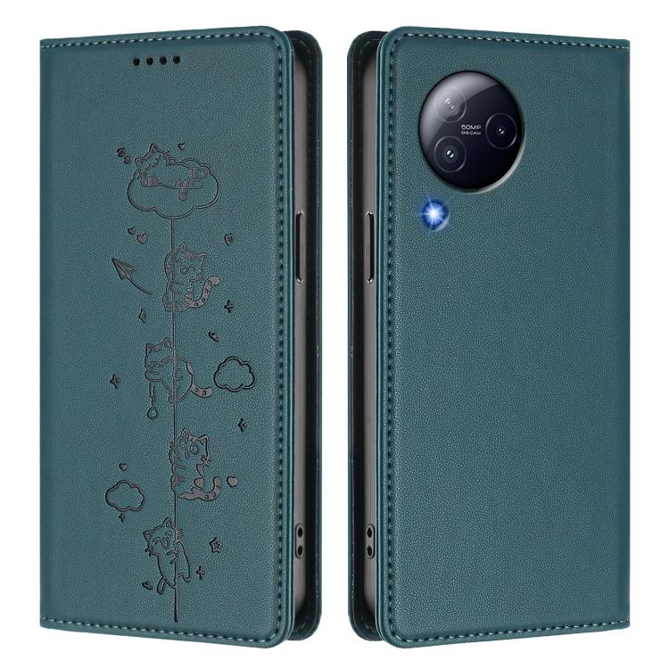 For Xiaomi Civi 3 Cute Cats Embossed Magnetic RFID Vegan Leather Phone Case