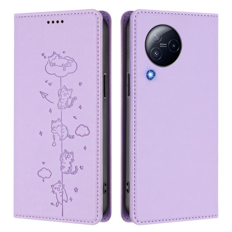 For Xiaomi Civi 3 Cute Cats Embossed Magnetic RFID Vegan Leather Phone Case