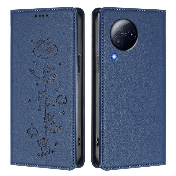 For Xiaomi Civi 3 Cute Cats Embossed Magnetic RFID Vegan Leather Phone Case