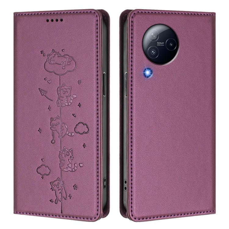 For Xiaomi Civi 3 Cute Cats Embossed Magnetic RFID Vegan Leather Phone Case