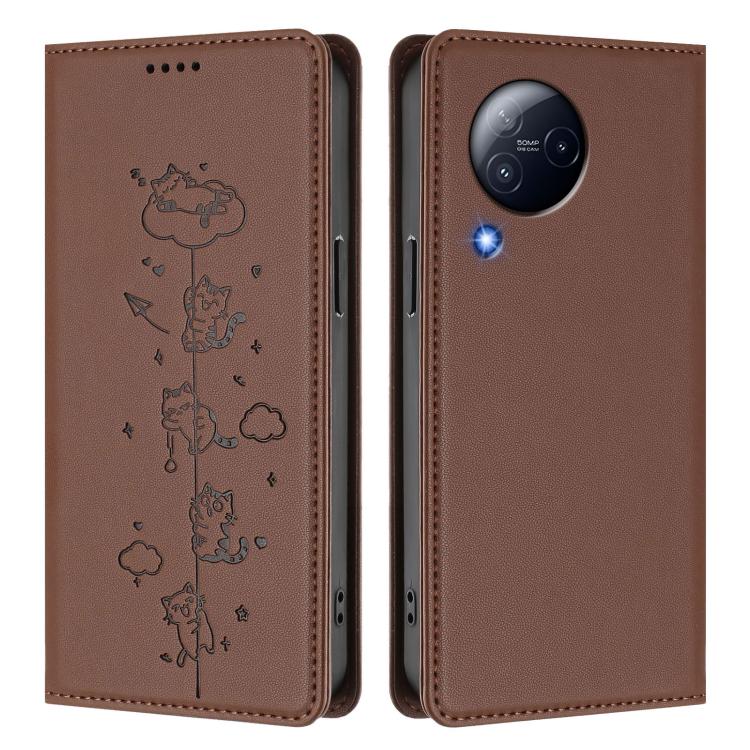 For Xiaomi Civi 3 Cute Cats Embossed Magnetic RFID Vegan Leather Phone Case