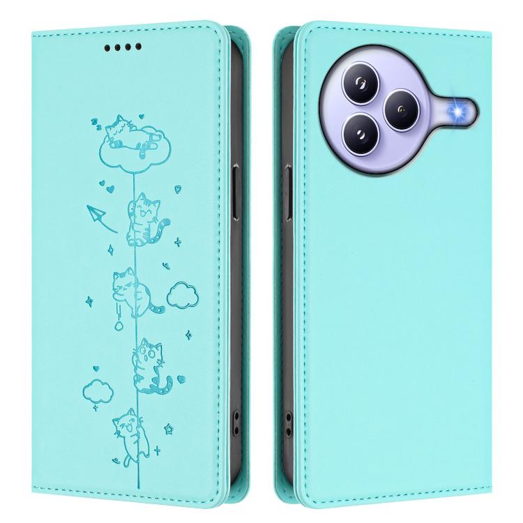 For Xiaomi Civi 5 Pro Cute Cats Embossed Magnetic RFID Vegan Leather Phone Case