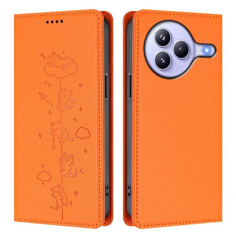 For Xiaomi Civi 5 Pro Cute Cats Embossed Magnetic RFID Vegan Leather Phone Case