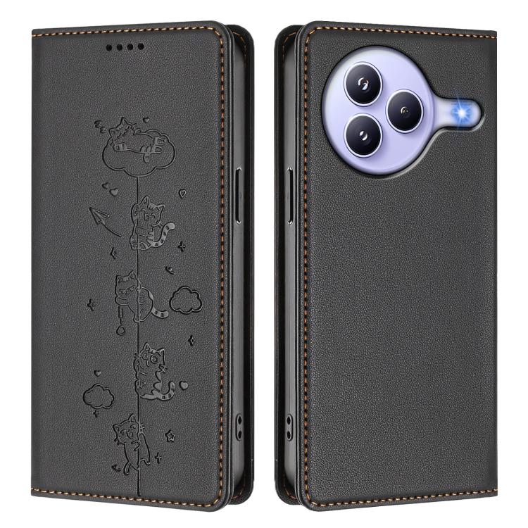 For Xiaomi Civi 5 Pro Cute Cats Embossed Magnetic RFID Vegan Leather Phone Case