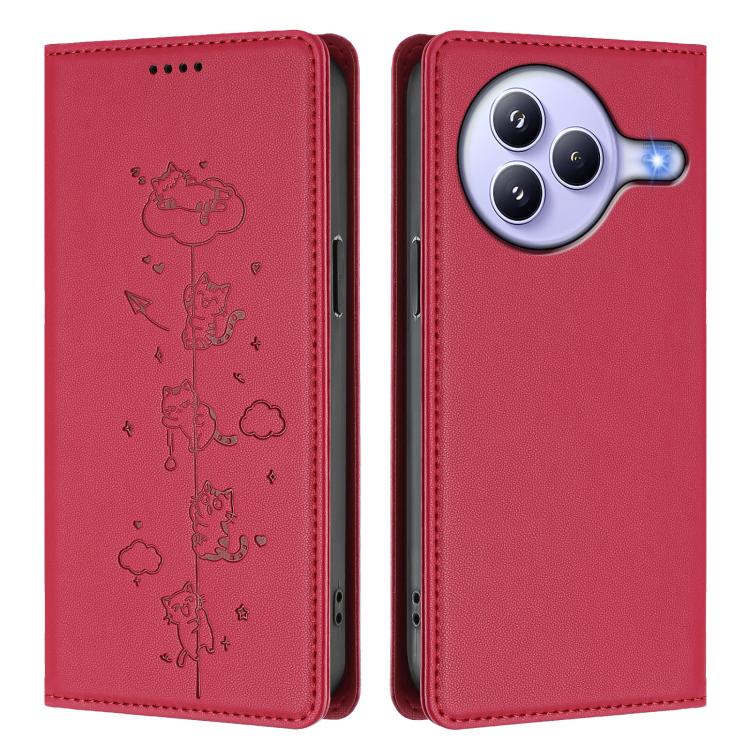 For Xiaomi Civi 5 Pro Cute Cats Embossed Magnetic RFID Vegan Leather Phone Case
