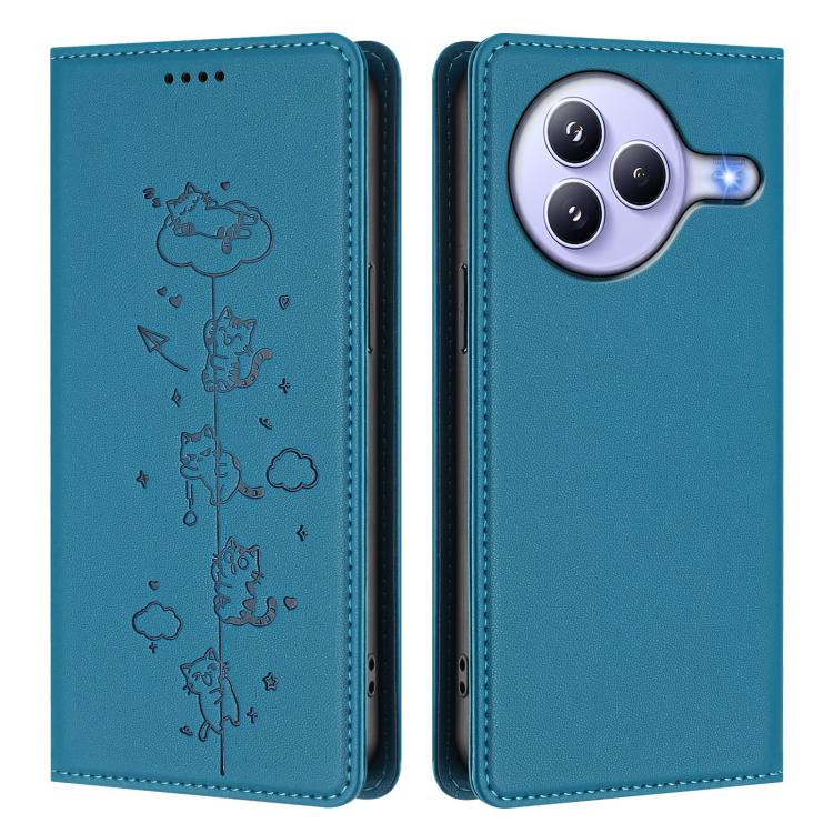 For Xiaomi Civi 5 Pro Cute Cats Embossed Magnetic RFID Vegan Leather Phone Case