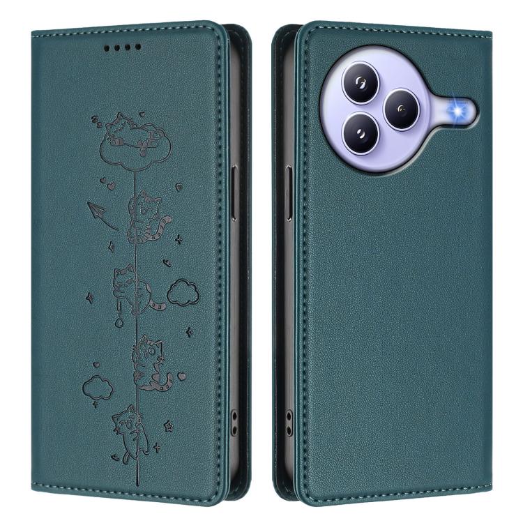 For Xiaomi Civi 5 Pro Cute Cats Embossed Magnetic RFID Vegan Leather Phone Case