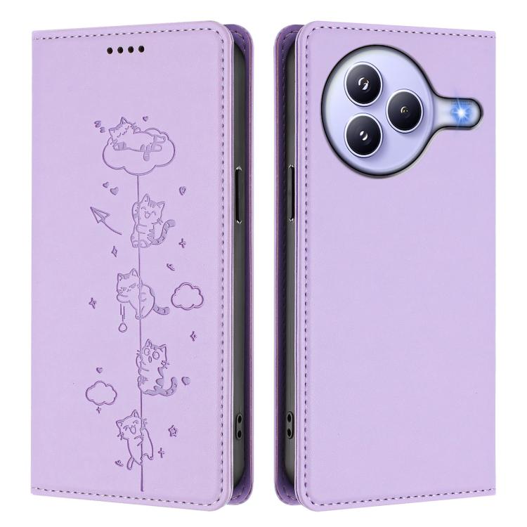 For Xiaomi Civi 5 Pro Cute Cats Embossed Magnetic RFID Vegan Leather Phone Case