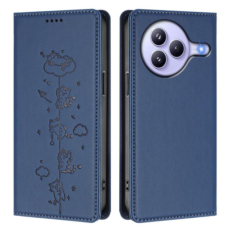 For Xiaomi Civi 5 Pro Cute Cats Embossed Magnetic RFID Vegan Leather Phone Case