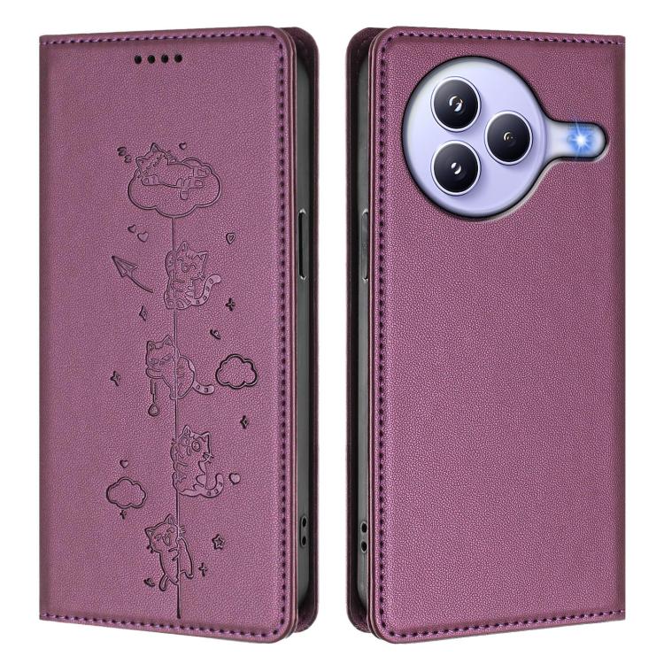 For Xiaomi Civi 5 Pro Cute Cats Embossed Magnetic RFID Vegan Leather Phone Case