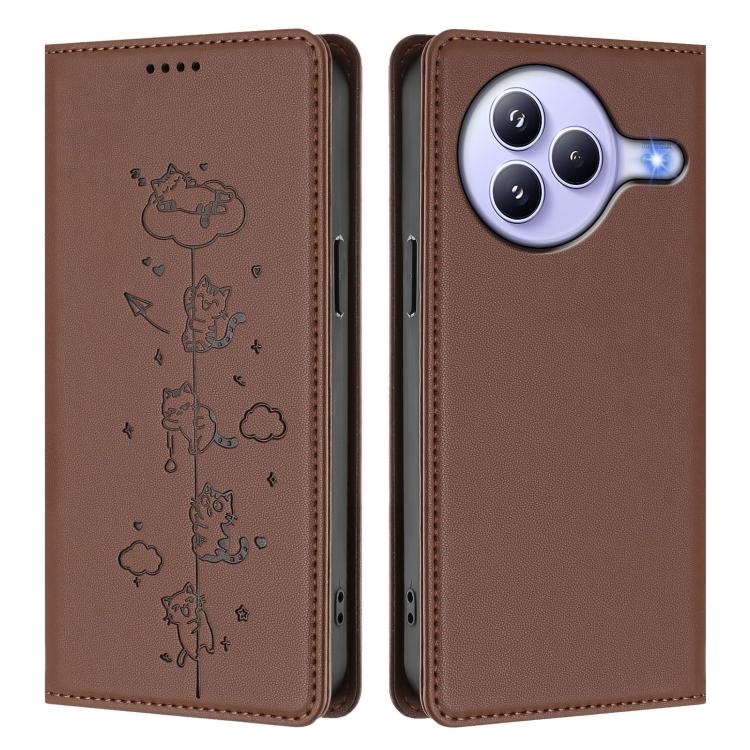 For Xiaomi Civi 5 Pro Cute Cats Embossed Magnetic RFID Vegan Leather Phone Case