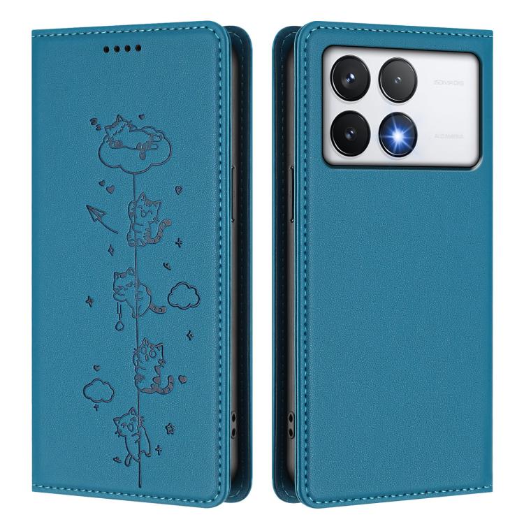 For Xiaomi Poco F6 Pro / Redmi K70 / K70 Pro Cute Cats Embossed Magnetic RFID Vegan Leather Phone Case