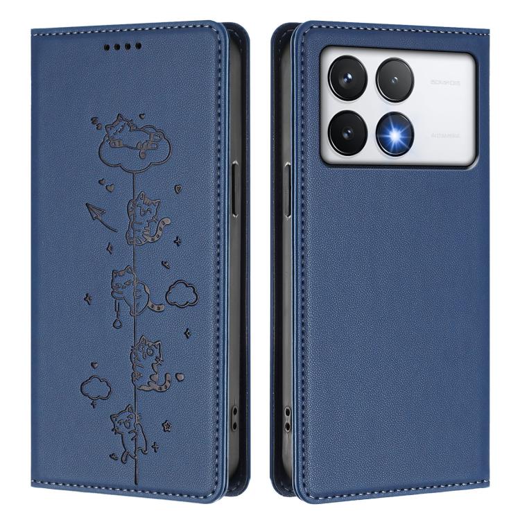 For Xiaomi Poco F6 Pro / Redmi K70 / K70 Pro Cute Cats Embossed Magnetic RFID Vegan Leather Phone Case