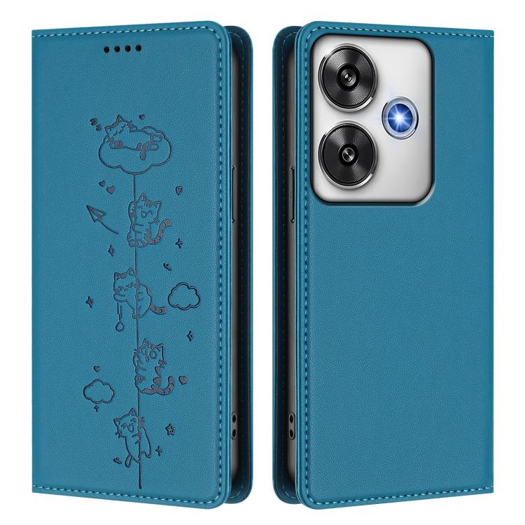 For Xiaomi Poco F6 / Redmi Turbo 3 Cute Cats Embossed Magnetic RFID Vegan Leather Phone Case