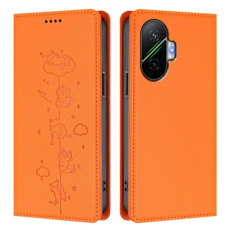 For Xiaomi Poco F7 / Redmi Turbo 4 Pro Cute Cats Embossed Magnetic RFID Vegan Leather Phone Case