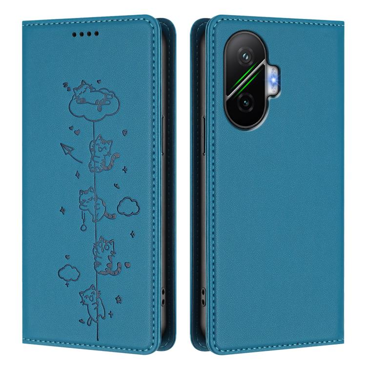 For Xiaomi Poco F7 / Redmi Turbo 4 Pro Cute Cats Embossed Magnetic RFID Vegan Leather Phone Case