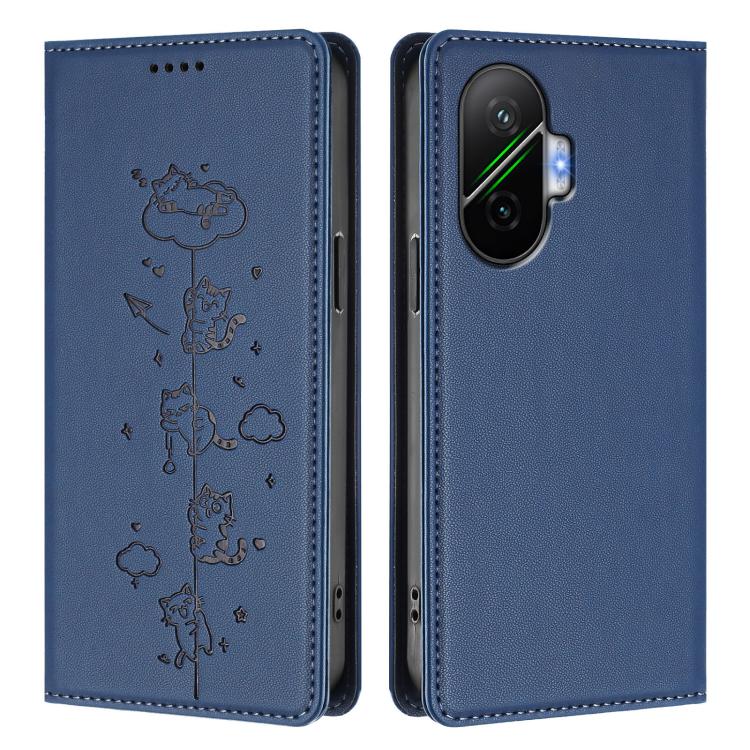 For Xiaomi Poco F7 / Redmi Turbo 4 Pro Cute Cats Embossed Magnetic RFID Vegan Leather Phone Case