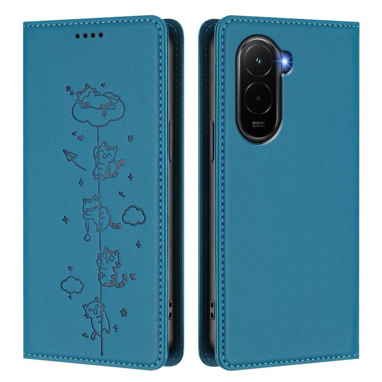 For Xiaomi Poco M7 4G 169mm Cute Cats Embossed Magnetic RFID Vegan Leather Phone Case