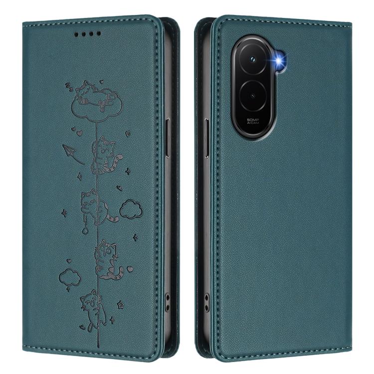 For Xiaomi Poco M7 4G 171mm Cute Cats Embossed Magnetic RFID Vegan Leather Phone Case