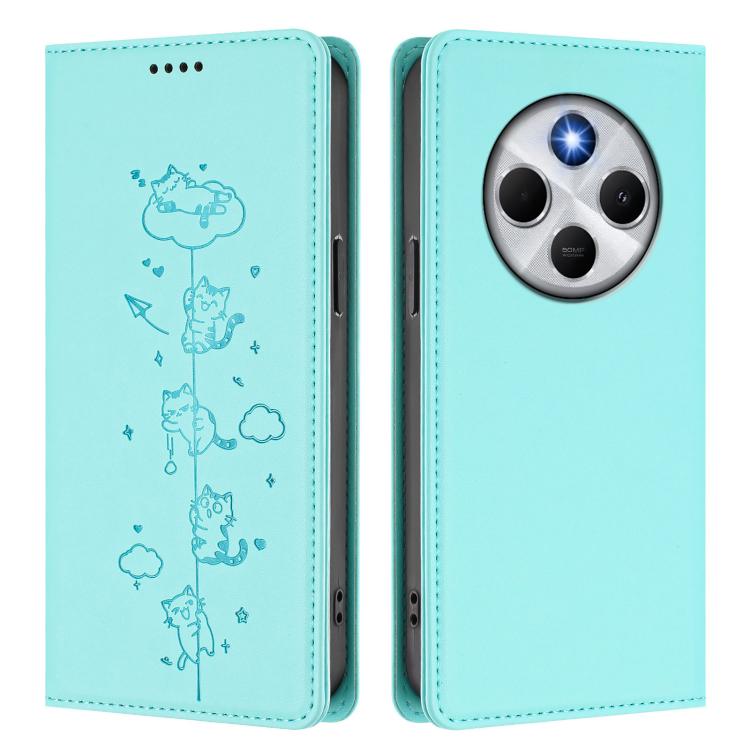 For Xiaomi Poco M7 5G / Poco C75 / Redmi A4 5G Cute Cats Embossed Magnetic RFID Vegan Leather Phone Case