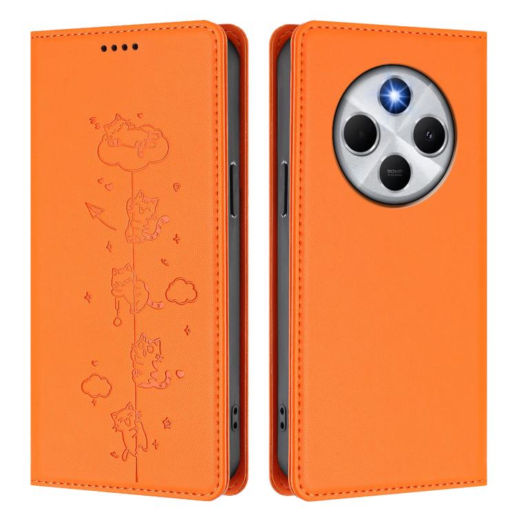 For Xiaomi Poco M7 5G / Poco C75 / Redmi A4 5G Cute Cats Embossed Magnetic RFID Vegan Leather Phone Case