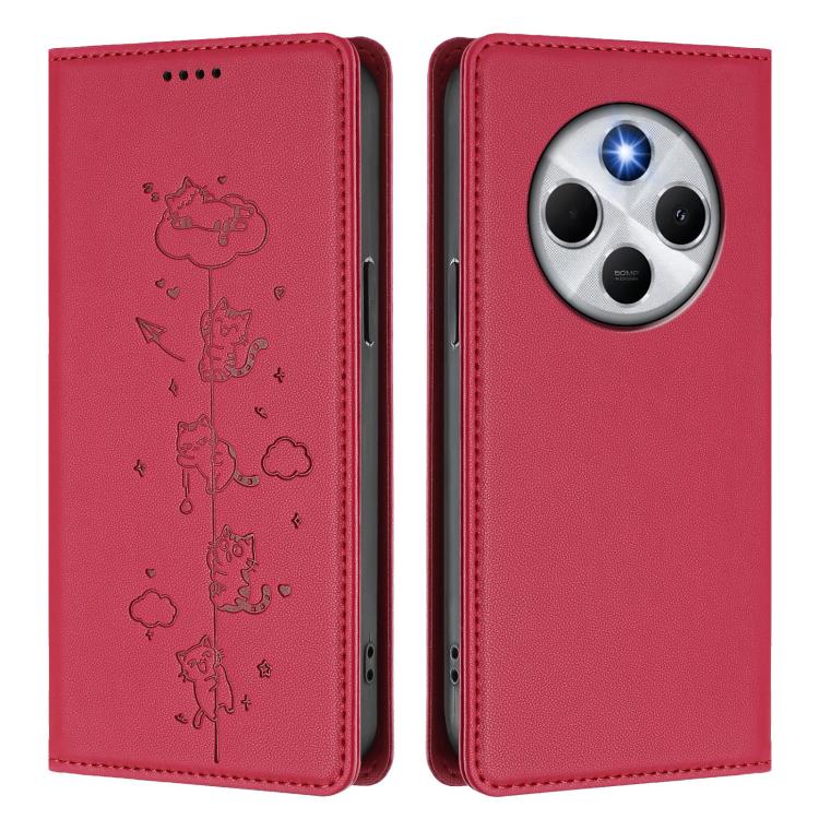 For Xiaomi Poco M7 5G / Poco C75 / Redmi A4 5G Cute Cats Embossed Magnetic RFID Vegan Leather Phone Case