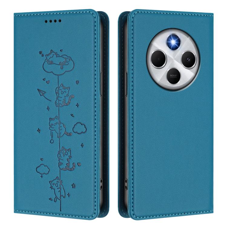 For Xiaomi Poco M7 5G / Poco C75 / Redmi A4 5G Cute Cats Embossed Magnetic RFID Vegan Leather Phone Case