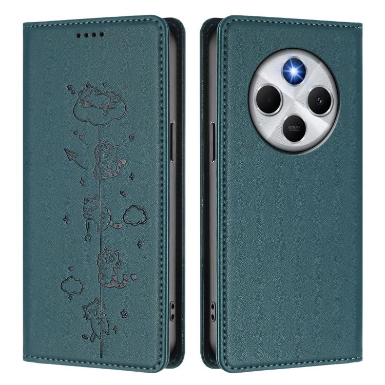 For Xiaomi Poco M7 5G / Poco C75 / Redmi A4 5G Cute Cats Embossed Magnetic RFID Vegan Leather Phone Case
