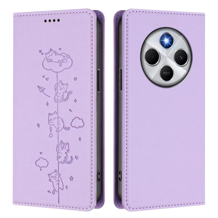For Xiaomi Poco M7 5G / Poco C75 / Redmi A4 5G Cute Cats Embossed Magnetic RFID Vegan Leather Phone Case
