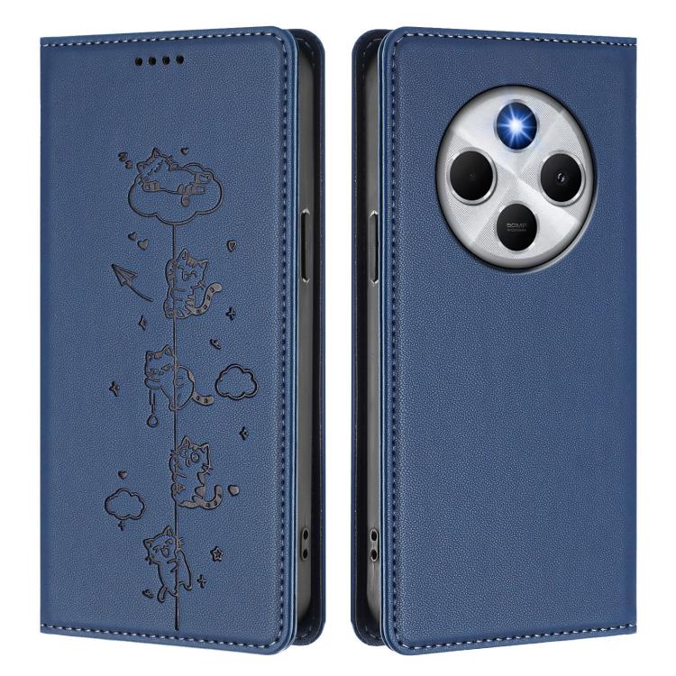 For Xiaomi Poco M7 5G / Poco C75 / Redmi A4 5G Cute Cats Embossed Magnetic RFID Vegan Leather Phone Case