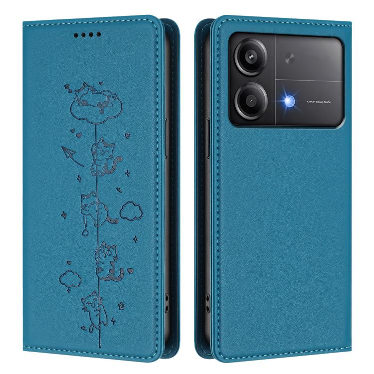For Xiaomi Poco X6 Neo / Redmi Note 13R Pro Cute Cats Embossed Magnetic RFID Vegan Leather Phone Case