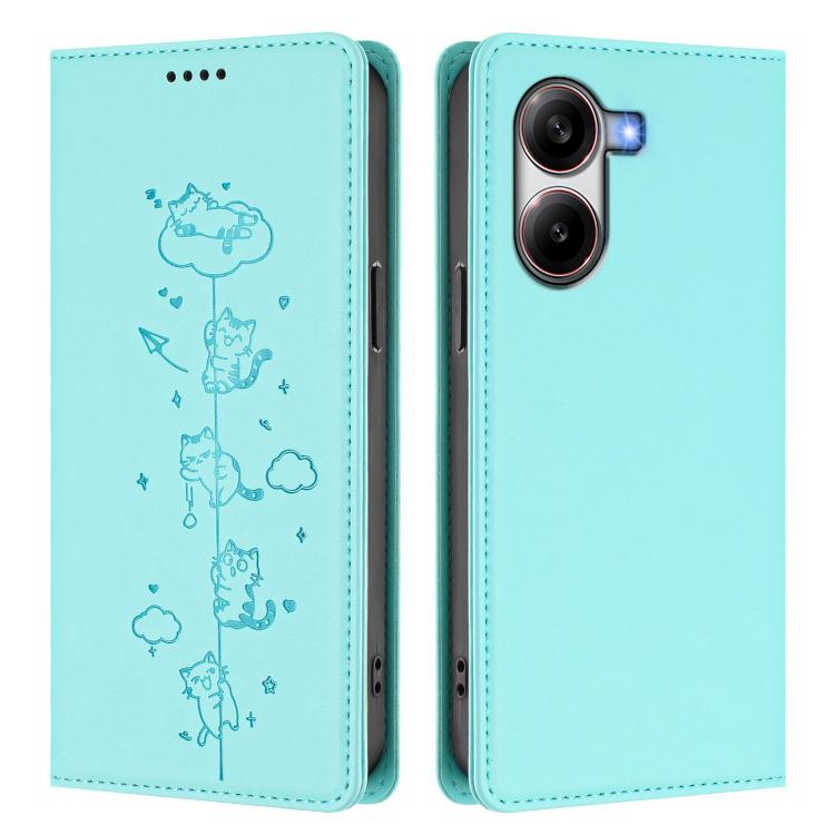 For Xiaomi Poco X7 Pro / Redmi Turbo 4 Cute Cats Embossed Magnetic RFID Vegan Leather Phone Case
