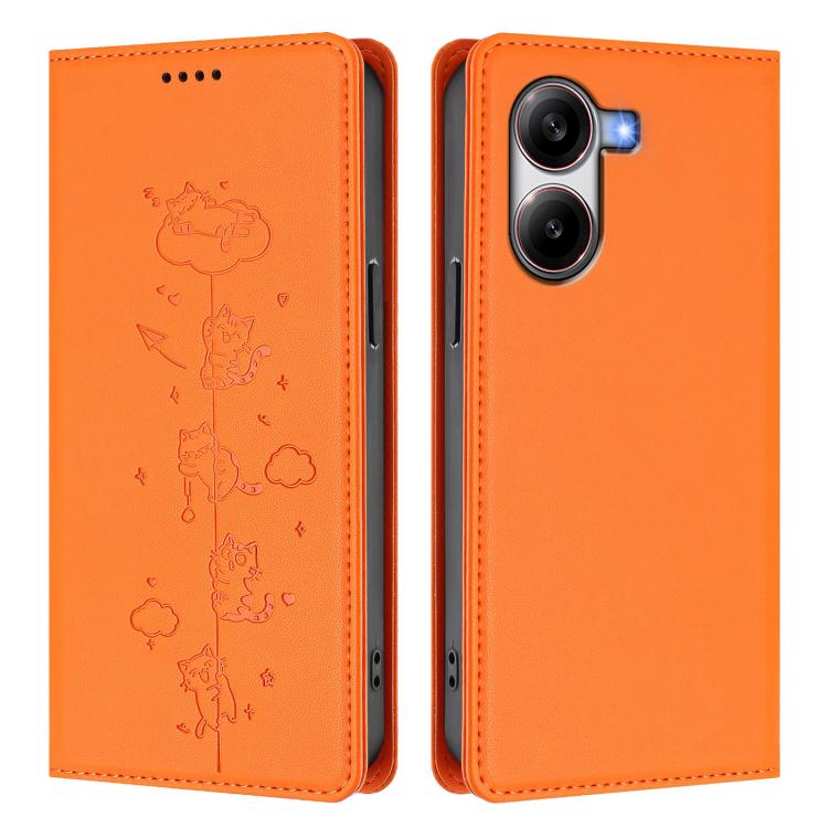 For Xiaomi Poco X7 Pro / Redmi Turbo 4 Cute Cats Embossed Magnetic RFID Vegan Leather Phone Case