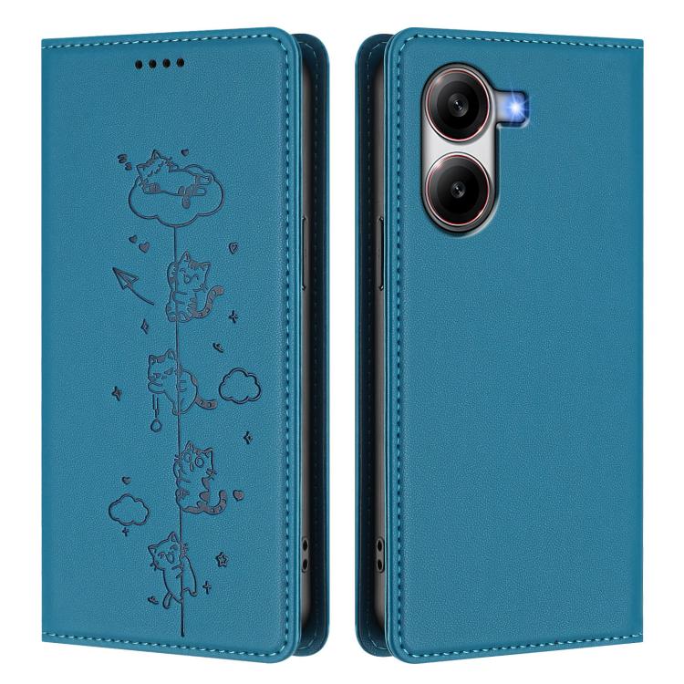 For Xiaomi Poco X7 Pro / Redmi Turbo 4 Cute Cats Embossed Magnetic RFID Vegan Leather Phone Case