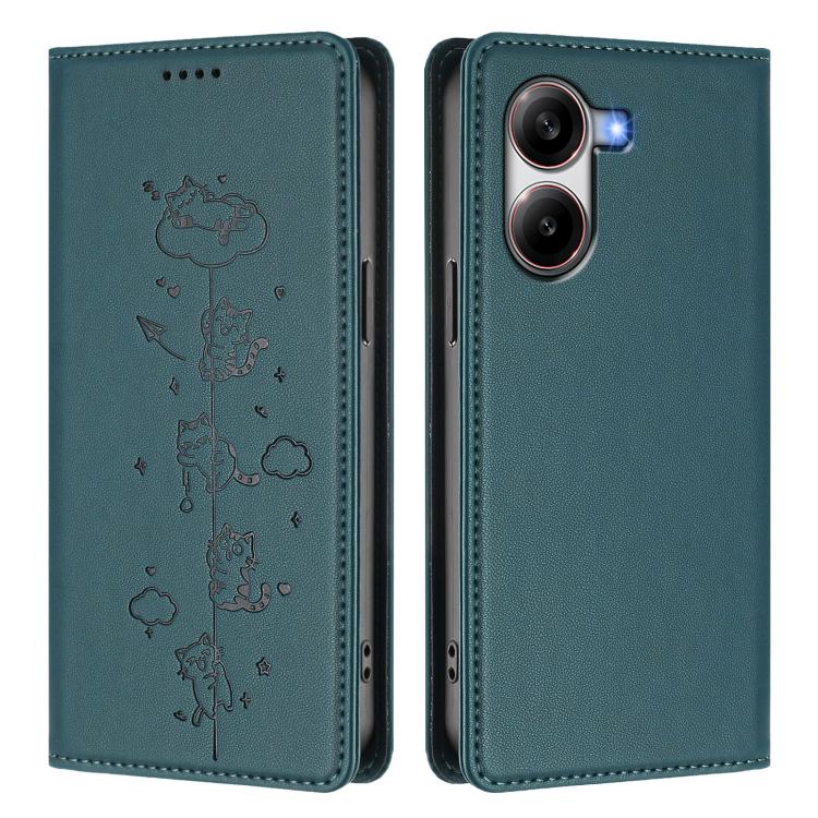 For Xiaomi Poco X7 Pro / Redmi Turbo 4 Cute Cats Embossed Magnetic RFID Vegan Leather Phone Case