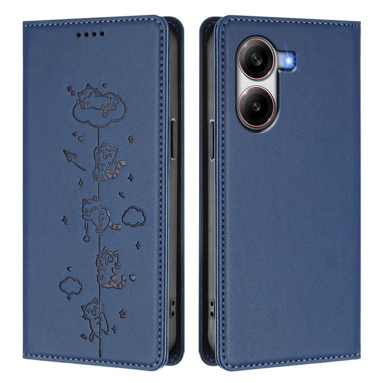 For Xiaomi Poco X7 Pro / Redmi Turbo 4 Cute Cats Embossed Magnetic RFID Vegan Leather Phone Case