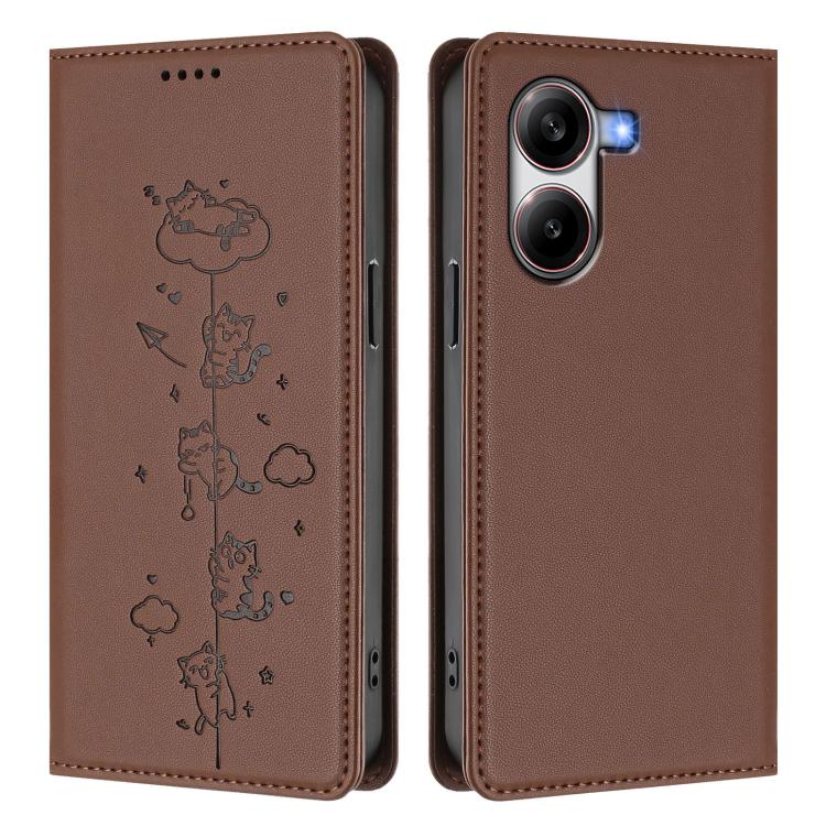 For Xiaomi Poco X7 Pro / Redmi Turbo 4 Cute Cats Embossed Magnetic RFID Vegan Leather Phone Case