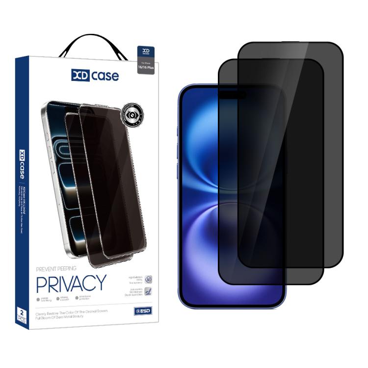 For iPhone 16 XDcase 2pcs / Pack Silk Screen Printed Anti-Peep Tempered Glass Screen Protector