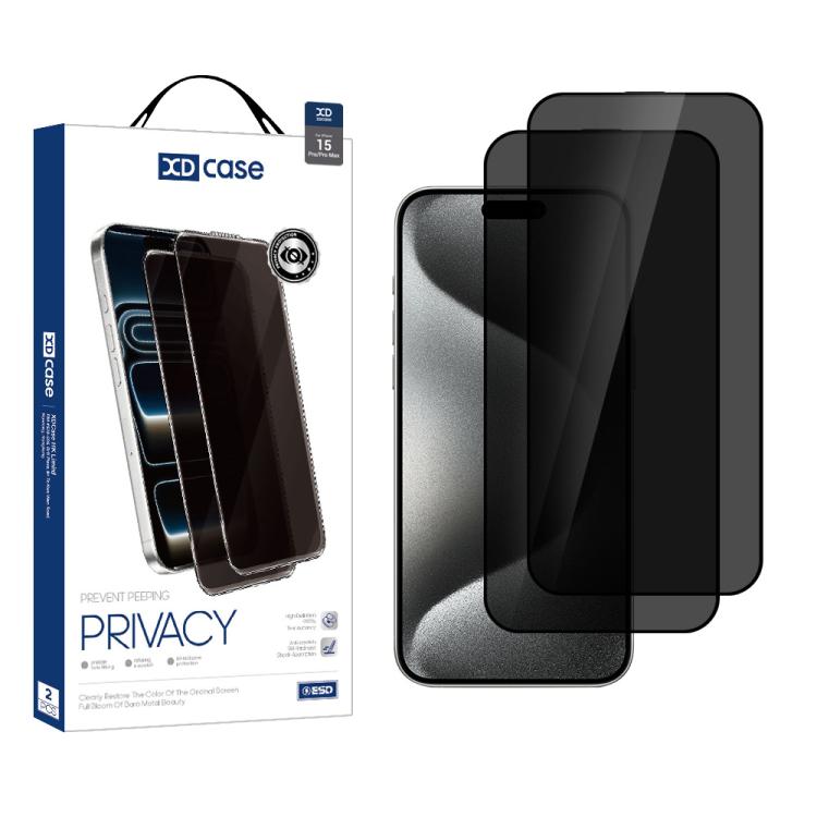 For iPhone 15 Pro XDcase 2pcs / Pack Silk Screen Printed Anti-Peep Tempered Glass Screen Protector