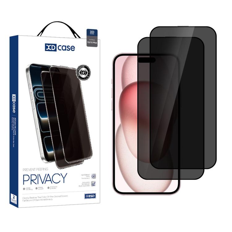 For iPhone 15 Plus XDcase 2pcs / Pack Silk Screen Printed Anti-Peep Tempered Glass Screen Protector