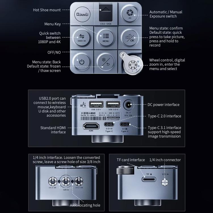QianLi 6.5X-58X Gorilla 4K Industrial Camera, Plug:US Plug