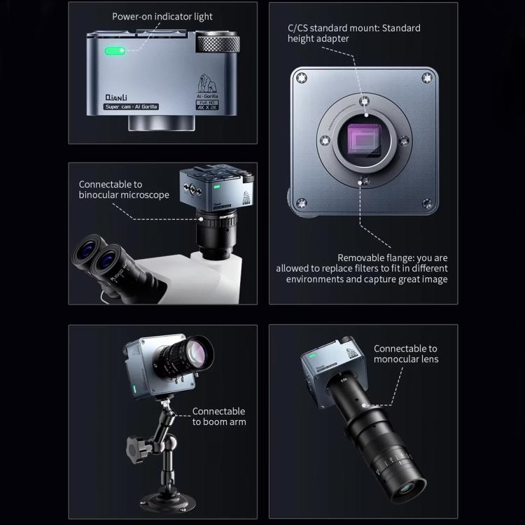 QianLi 6.5X-58X Gorilla 4K Industrial Camera, Plug:EU Plug