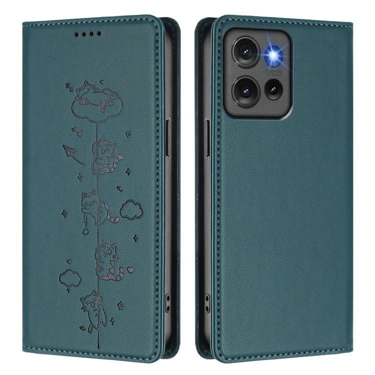 For Motorola Edge 50 5G Global Cute Cats Embossed Magnetic RFID Vegan Leather Phone Case