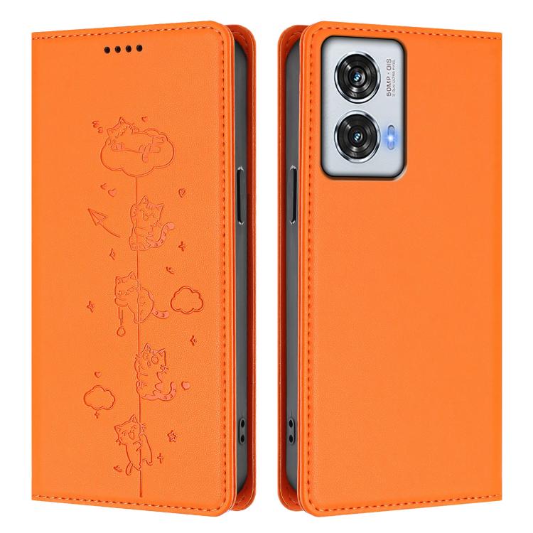 For Motorola Edge 50 Fusion 5G Global Cute Cats Embossed Magnetic RFID Vegan Leather Phone Case