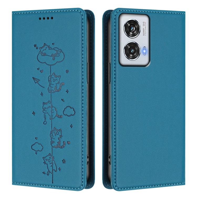 For Motorola Edge 50 Fusion 5G Global Cute Cats Embossed Magnetic RFID Vegan Leather Phone Case