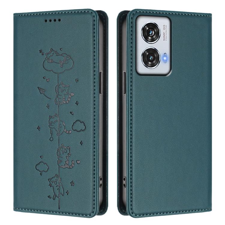 For Motorola Edge 50 Fusion 5G Global Cute Cats Embossed Magnetic RFID Vegan Leather Phone Case