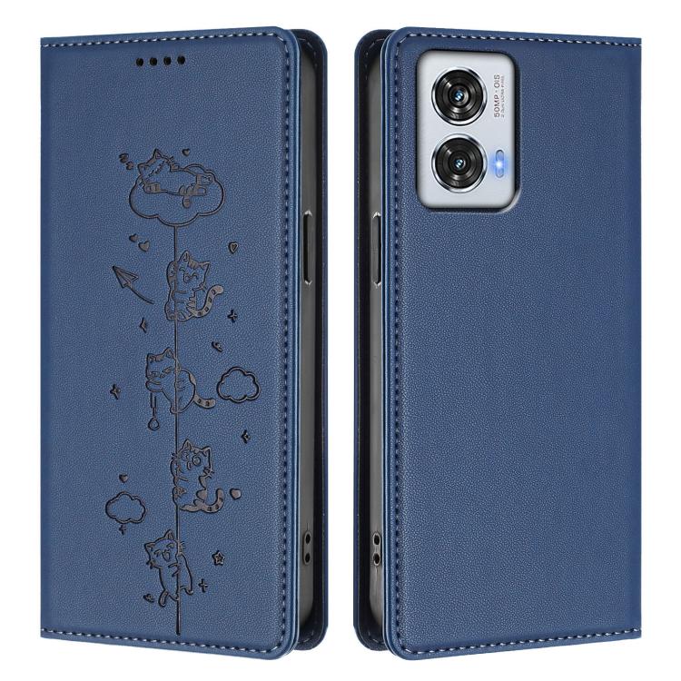 For Motorola Edge 50 Fusion 5G Global Cute Cats Embossed Magnetic RFID Vegan Leather Phone Case