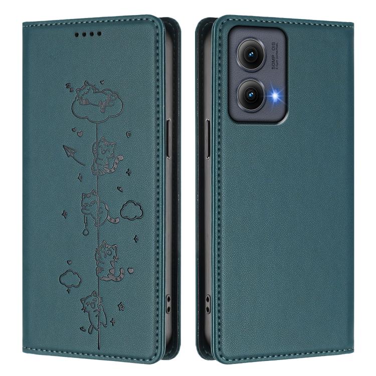 For Motorola Edge 5G 2024 Curved Cute Cats Embossed Magnetic RFID Vegan Leather Phone Case