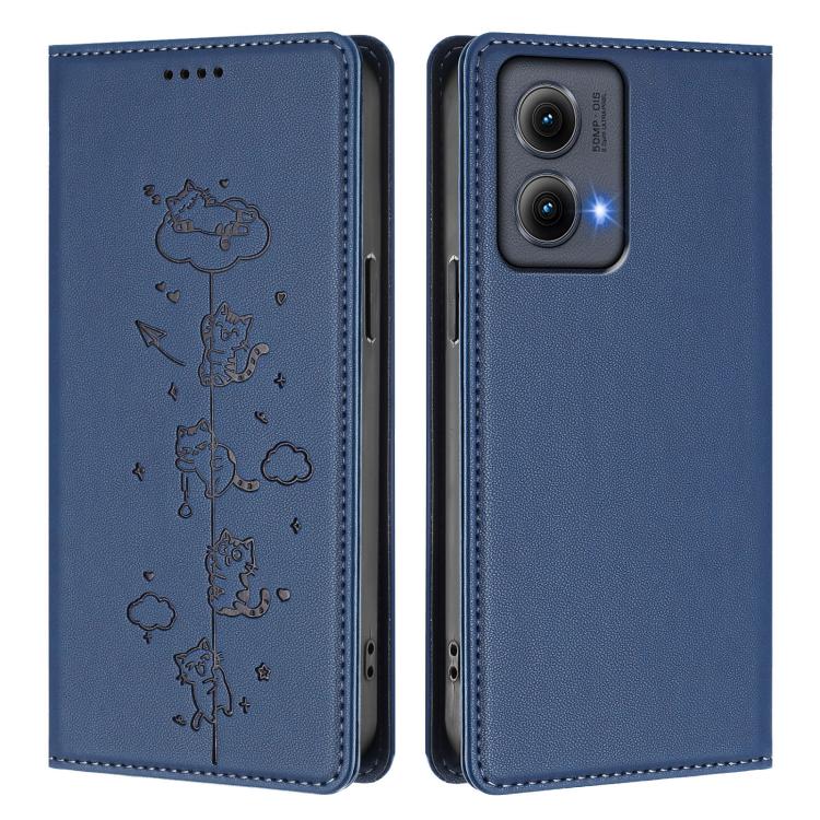 For Motorola Edge 5G 2024 Curved Cute Cats Embossed Magnetic RFID Vegan Leather Phone Case