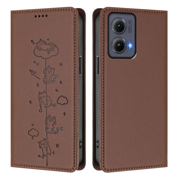 For Motorola Edge 5G 2024 Curved Cute Cats Embossed Magnetic RFID Vegan Leather Phone Case